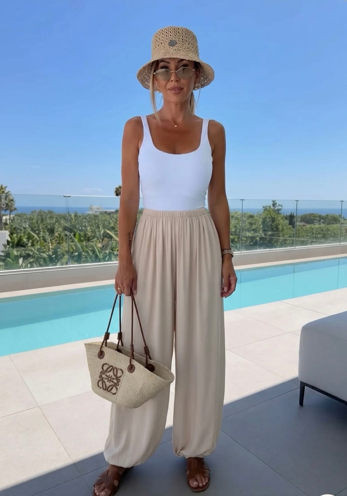 Elasticated Pocket Balloon Leg Trousers - Stone