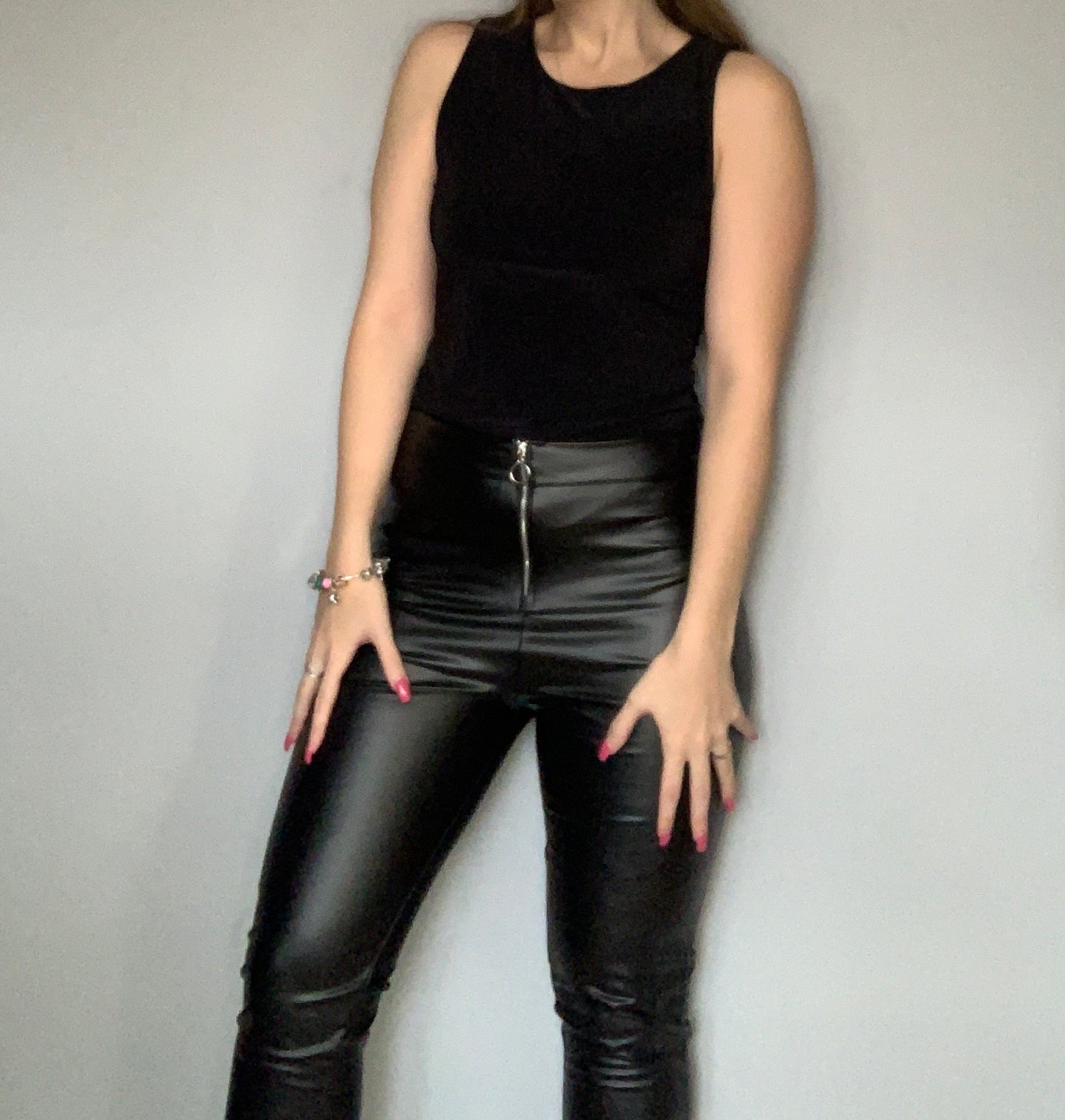 Black Zip Front Faux Leather Leggings