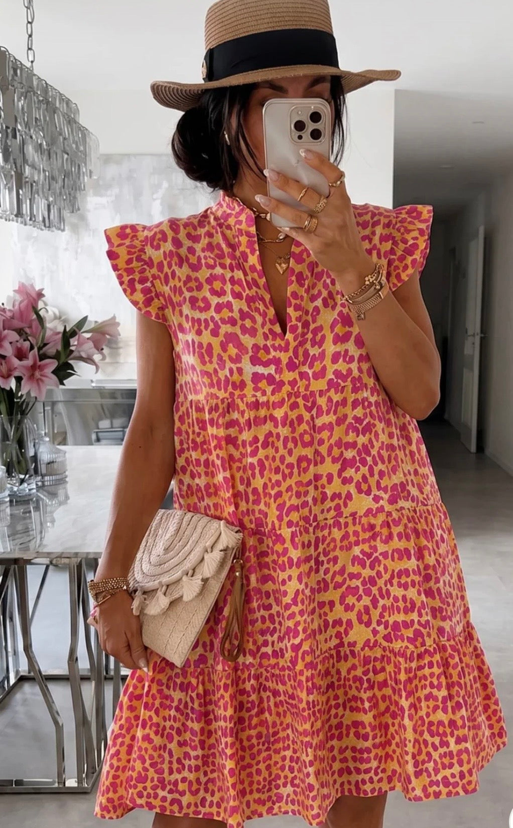 Ruffle Frill Sleeve Cotton Smock Dress