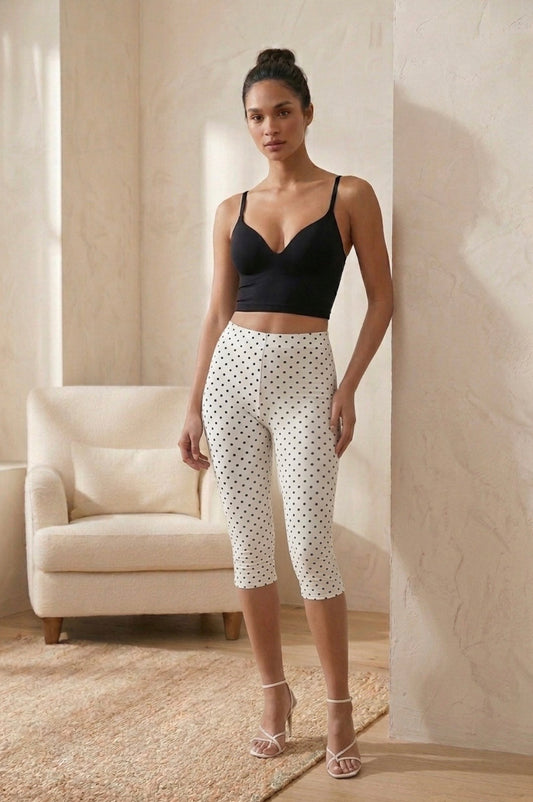 Polka Dot Capris - White