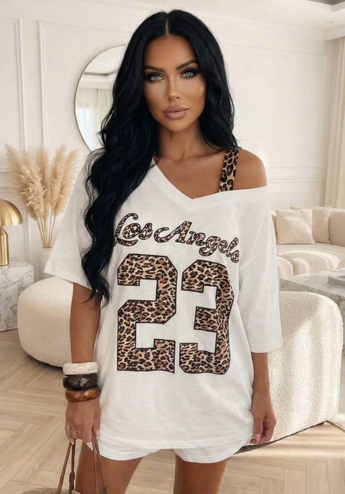 ‘LA 23’ oversized off shoulder t-shirt