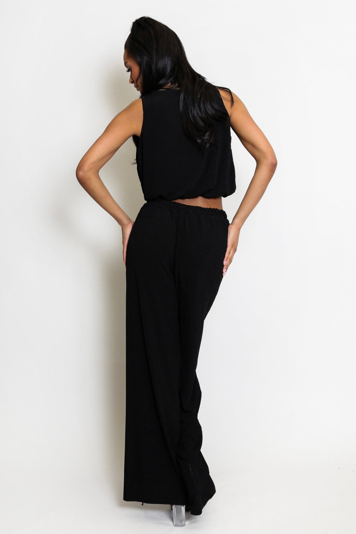 Plisse Sleeveless Top And Trouser Set