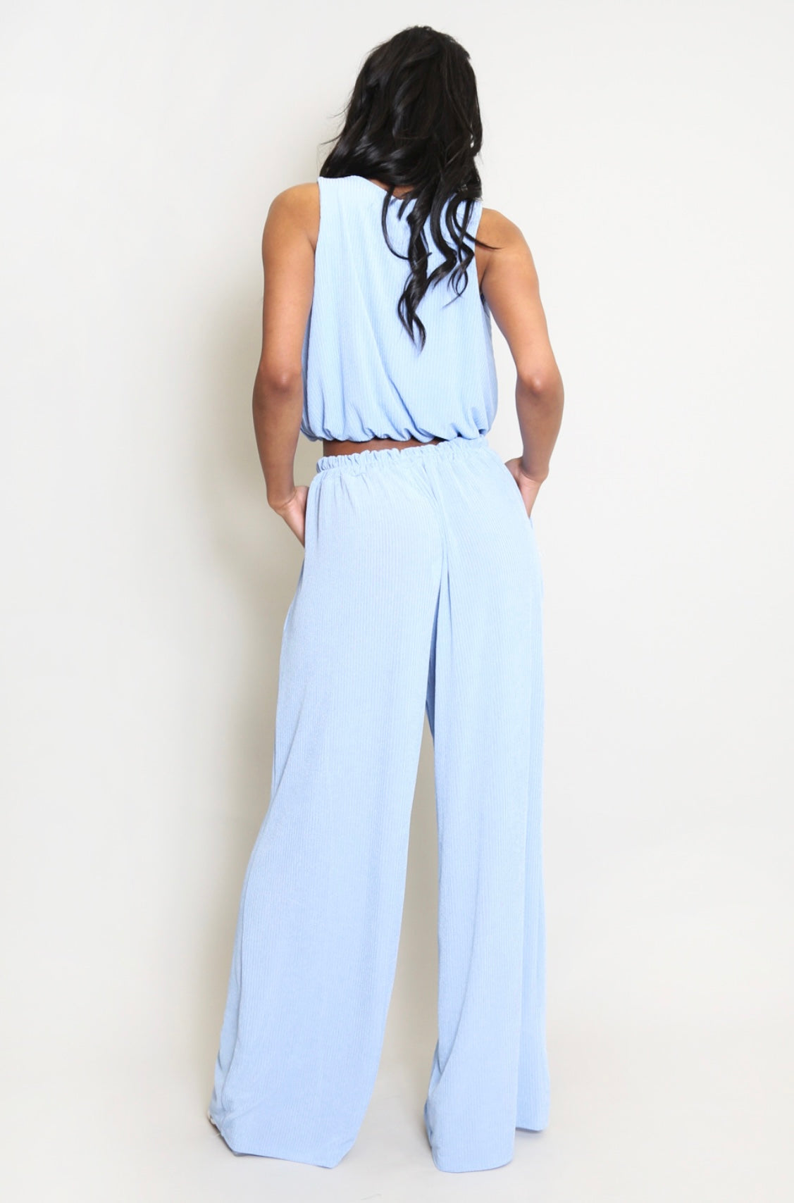 Plisse Sleeveless Top And Trouser Set